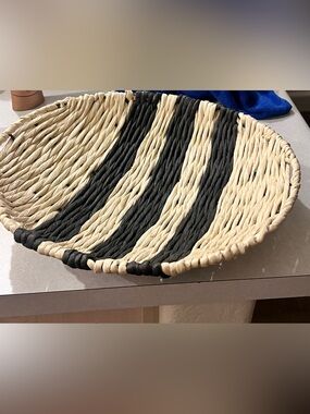 West Elm Woven Decorative Bowl - Black and Cream Home Accent